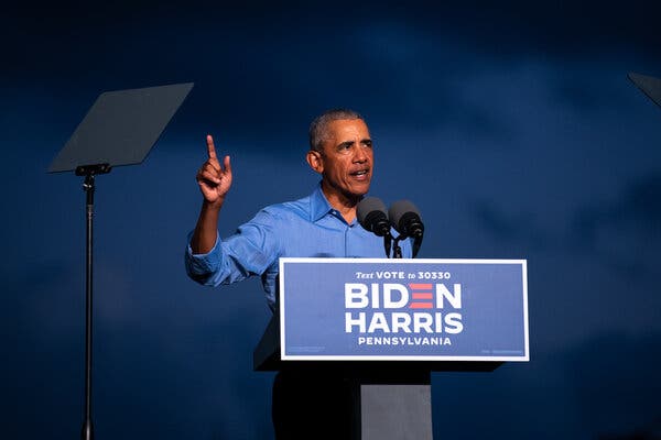 Speaking at a drive-in rally in Philadelphia for Joseph R. Biden Jr., former President Barack Obama slammed President Trump, saying it was “not a great idea to have a president who owes a bunch of money to people overseas.”